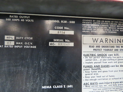 Lincoln 8794 R3R-500 Arc Stick Welder Welding Power Source 230/460 Volt Tested