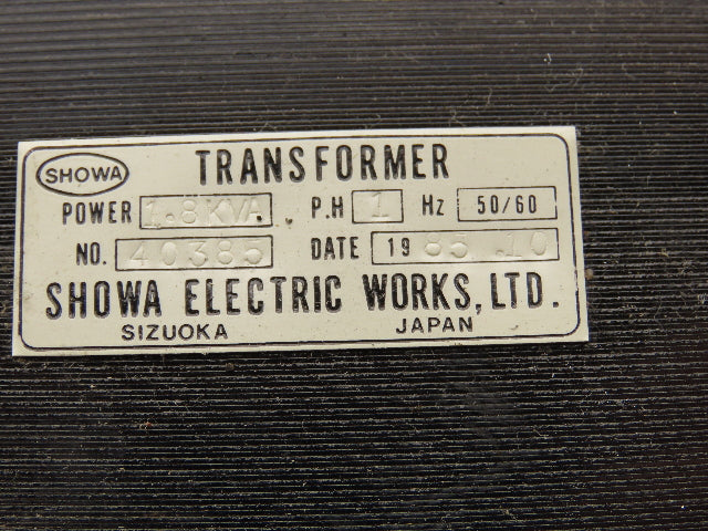 Showa Electric 40385 Industrial Transformer 208/230V 460V 1.8KVA 1PH