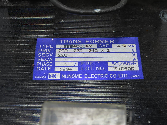 Nunome Electric NESB4000AX Industrial Transformer 4KVA 1PH PRI 240V SEC 220V