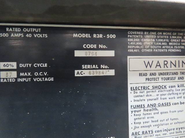Lincoln 8794 Idealarc R3R-500 Stick Welder Welding Power Source 500 Amp 230/460