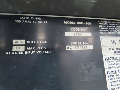 Lincoln 8794 Idealarc R3R 500 Stick Welder Power Source Gouging Arcair 3000