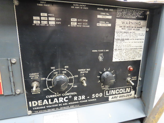 Lincoln 8794 Idealarc R3R 500 Stick Welder Power Source Gouging Arcair 3000