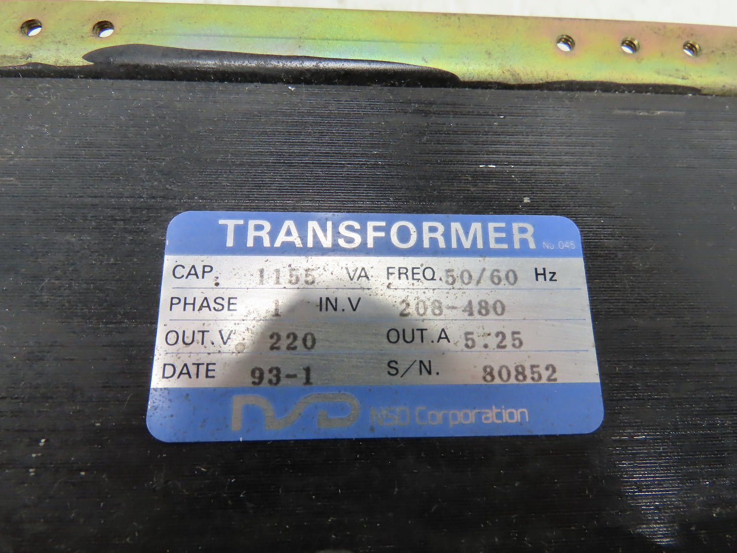 NSD Corporation Industrial Transformer 208/480V 220V 1PH 1155VA 5.25A