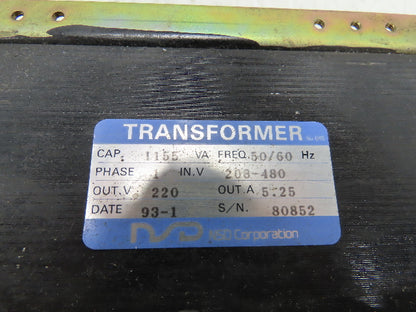 NSD Corporation Industrial Transformer 208/480V 220V 1PH 1155VA 5.25A
