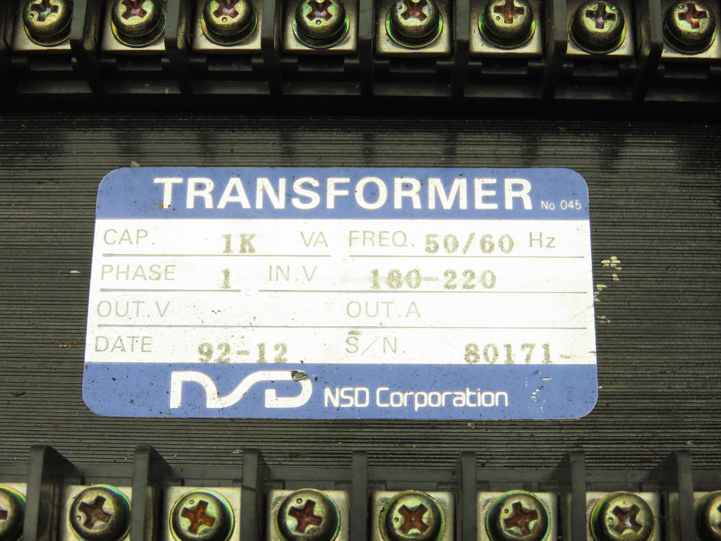 NSD Corporation Industrial Control Transformer 1KVA 180-220V 1PH