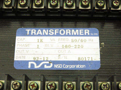 NSD Corporation Industrial Control Transformer 1KVA 180-220V 1PH