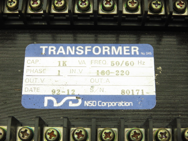 NSD Corporation Industrial Control Transformer 1KVA 180-220V 1PH
