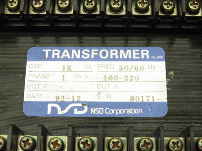 NSD Corporation Industrial Control Transformer 1KVA 180-220V 1PH