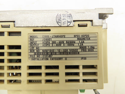 Yaskawa CIMR-J7AM40P2 Variable Speed Drive AC Drive VFD 480V 1.6A 3Ph Parts Only