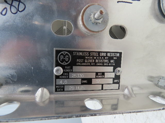 Post Glover 25330 Stainless Steel Grid Resistor Bank 4 Ohms 37A 20Hp Box Type 50