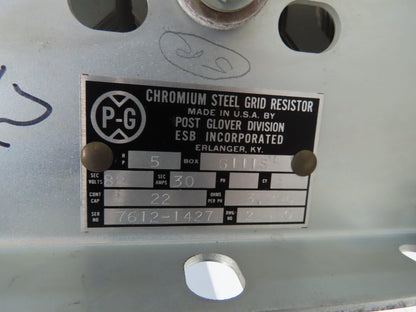 Post Glover G111S Chromium Steel Grid Resistor 5Hp Sec Volt 88 Sec Amp 30