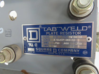 Square D 6715-TW50D3 Tab Weld Crane Brake Plate Resistor 0.750 Ohms 50 Amp