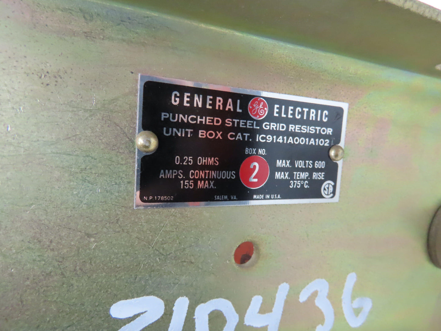 General Electric IC9141A001A102 GE Braking Resistor 13-Taps 600V 155A .25 OHMS