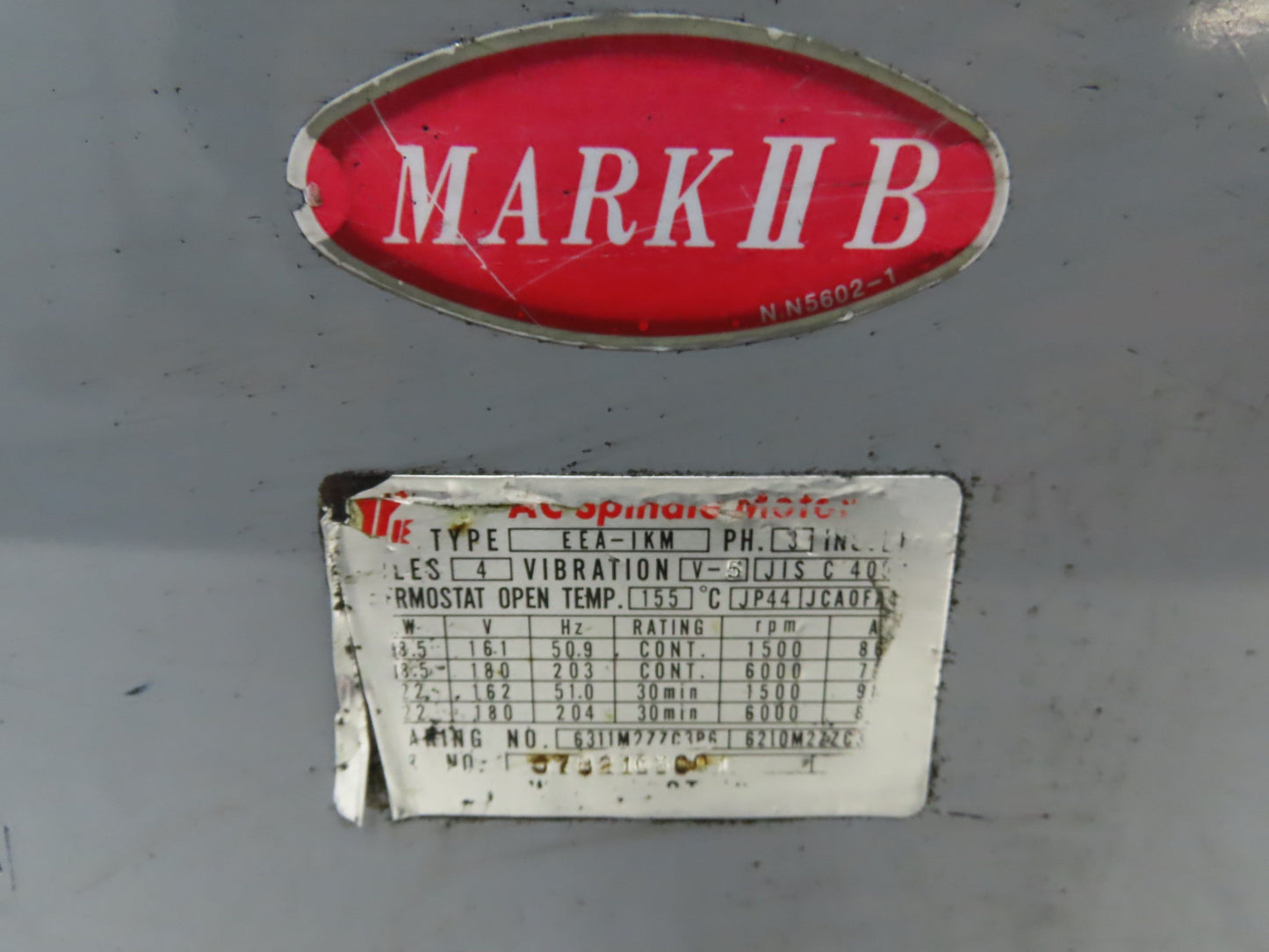 Yaskawa Mark II B EEA-IKM AC Spindle Motor 18.5/22Kw 1500/6000 RPM 180V 3PH