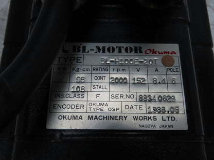 Okuma BL-H100E-20T Servo Motor 2kw 2000 RPM 8.4A 6P 152V OSP Encoder