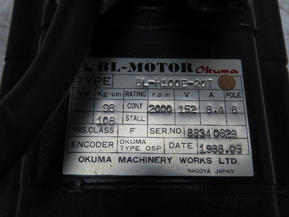 Okuma BL-H100E-20T Servo Motor 2kw 2000 RPM 8.4A 6P 152V OSP Encoder