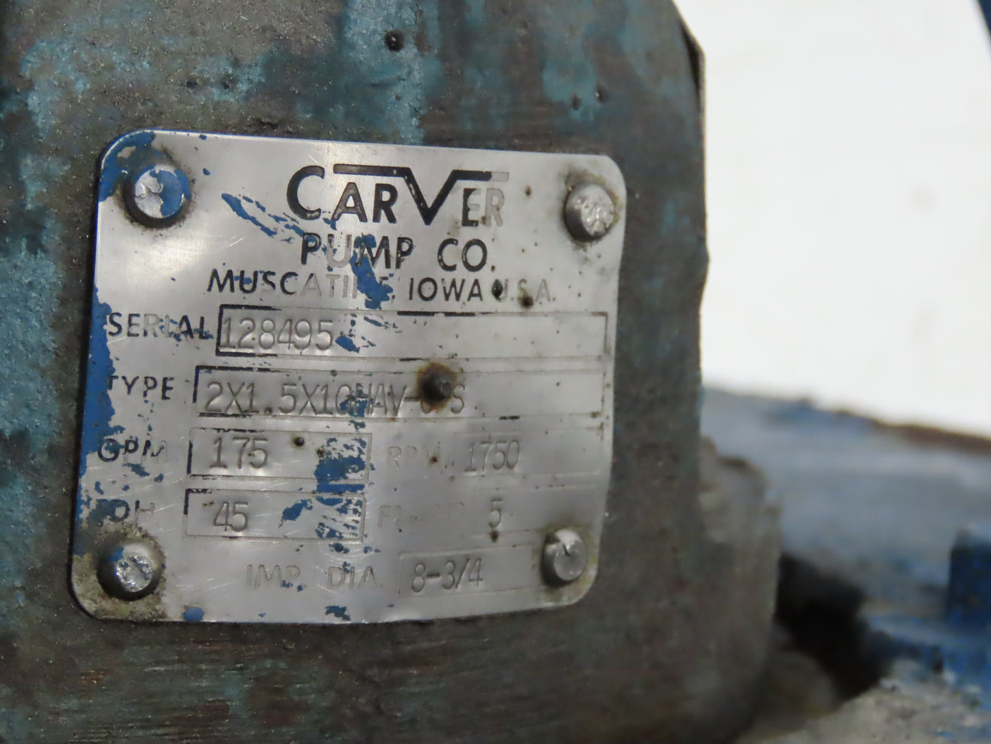 Carver Vertical Sump Pump 175 GPM 45' Hd 5Hp 230/460V 3PH 2x1.5"x 8.75" Impeller