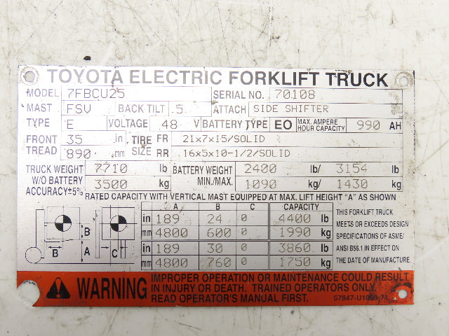 Toyota 24330-21442-71 Electric Forklift 7FBCU25 Contactor Control Panel