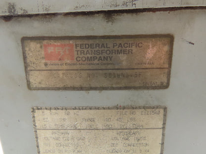 Federal Pacific SB16N1.5F Industrial Transformer 1.5KVA PRI 240V SEC 32V 1PH