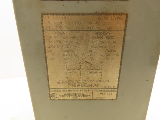 Federal Pacific SB16N1.5F Industrial Transformer 1.5KVA PRI 240V SEC 32V 1PH