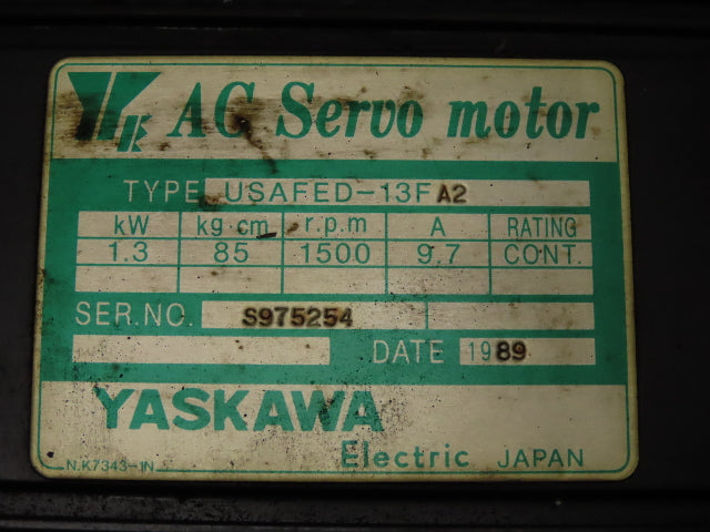 Yaskawa USAFED-13FA2 AC Servo Motor 1.3kW 1500 RPM 9.7A Encoder MLP-7728