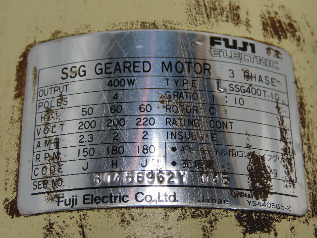 Fuji Electric L-SSG400T-10 Gearmotor 1:10 Reducer 180 RPM 220V 2A