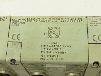 Numatics 240-205 Digital Input Module 16 Input PNP G3 Lot of 5