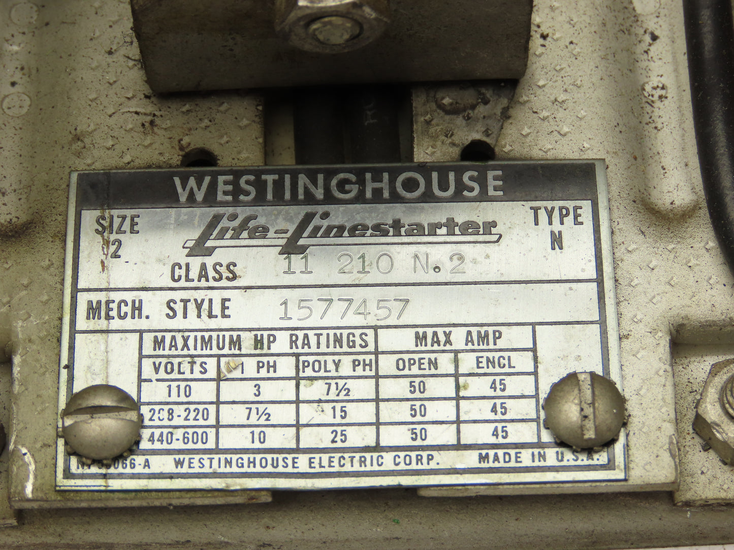 Westinghouse 11210N.2 Life-Linestarter Size 2 Reversing Starter 3P 50A 110V Coil