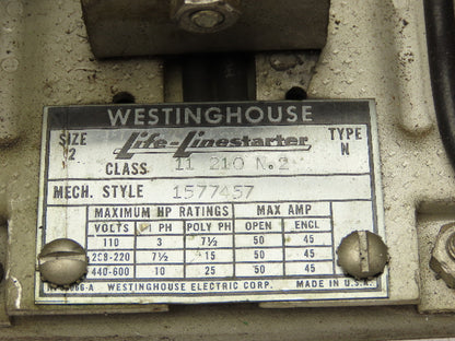 Westinghouse 11210N.2 Life-Linestarter Size 2 Reversing Starter 3P 50A 110V Coil