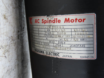 Yaskawa UAASWH-08CMUC1 AC Spindle Servo Motor 7.5kW 3000 RPM 3PH 200V JCAOFA4S