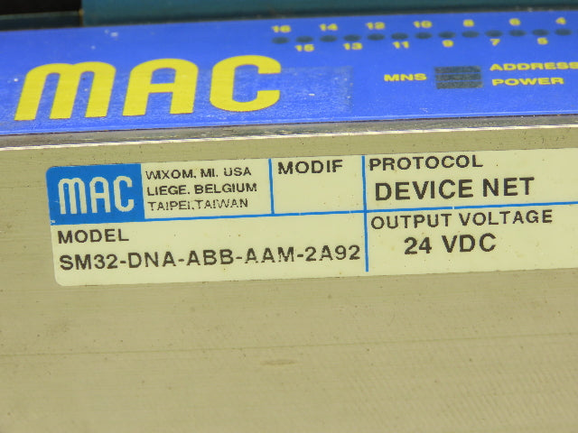 MAC SM32 MAConnect 4-Station Solenoid Valve Serial Manifold DeviceNet 24VDC 92B