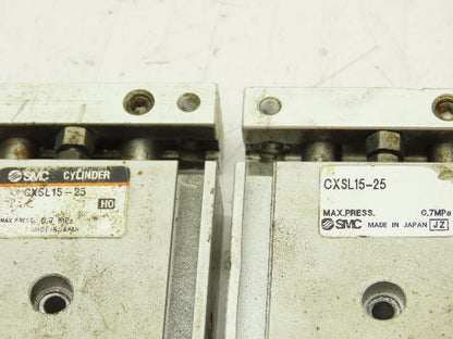 SMC CXSL15-25 Pneumatic Cylinder Dual Rod 25mm Stroke 15mm Bore Lot of 2
