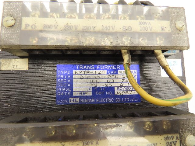 Nunome Electric NMTR-121 Industrial Transformer 550VA PRI 200/240V SEC 100V 1PH