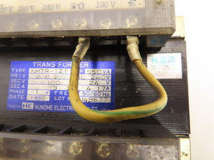 Nunome Electric NMTR-121 Industrial Transformer 550VA PRI 200/240V SEC 100V 1PH