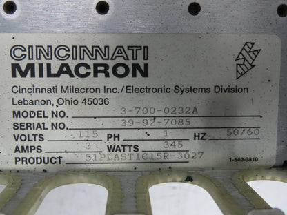 Cincinnati Milacron 3-700-0232A PLC Chassis 10-Slot Rack Power Supply 115V 1PH