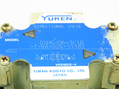 Yuken DSHG-06-3C18-T-RA-D24-51181 Hydraulic Directional Control Solenoid Valve