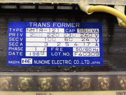 Nunome NMTR-121 Transformer 200/220/230/240VAC 17A 24V