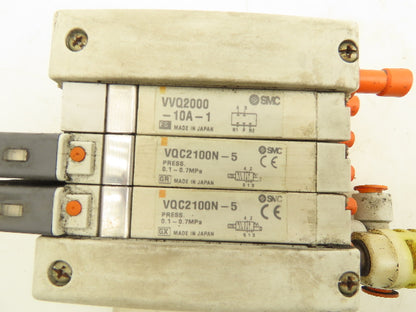 SMC VQC2100N-5 Pneumatic 3-Station Manifold 5/2 Solenoid Valves 24VDC