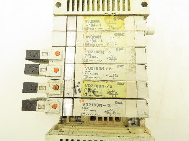 SMC VQ2100N-5 Pneumatic 7-Station Manifold 5/2 Solenoid Valves 24VDC