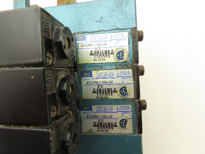 MAC 811C-PM-111DA-142 Pneumatic 3-Station Manifold 5/2 Solenoid Valves 120V
