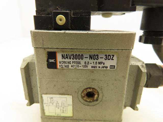 SMC NAV3000-N03-3DZ Pneumatic 2-Way Soft Start Solenoid Valve 120V 3/8" NPT