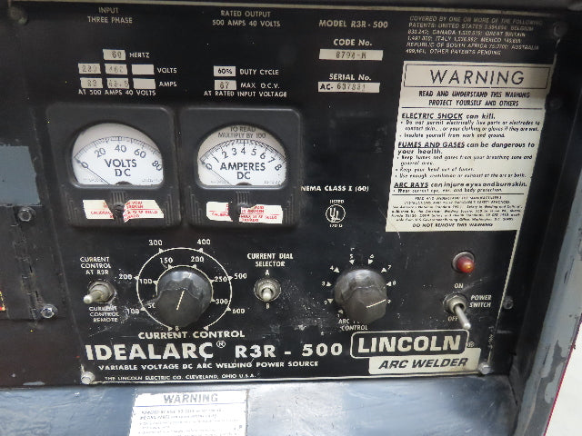 Lincoln 8794 M IDEALARC R3R 500 DC Arc Welding Power Souce Welder 230/460 3PH