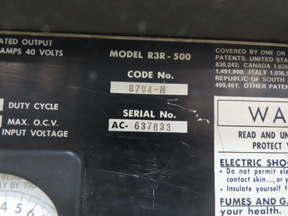 Lincoln 8794 M IDEALARC R3R 500 Amp DC Arc Stick Welder Welding Power Souce 3PH