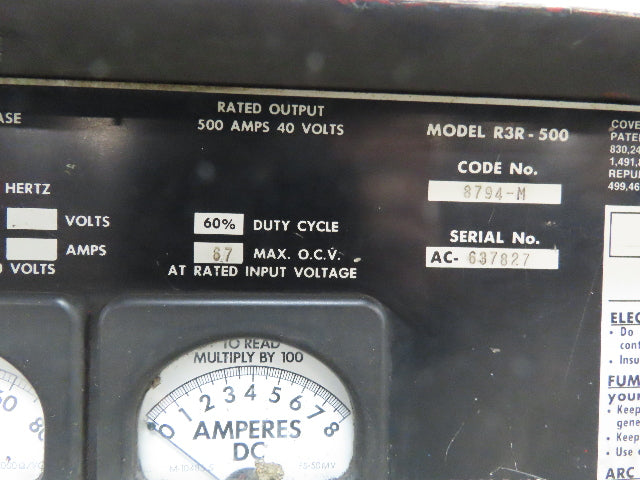 Lincoln 8794 M IDEALARC R3R 500 DC Arc Welding Power Source Welder Tested Leads