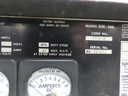 Lincoln 8794 M IDEALARC R3R 500 DC Arc Welding Power Source Welder Tested Leads