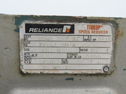 Reliance 79161-10-W Tigear Speed Reducer Gearbox 20:1 Ratio 296In-Lb 87.5RPM