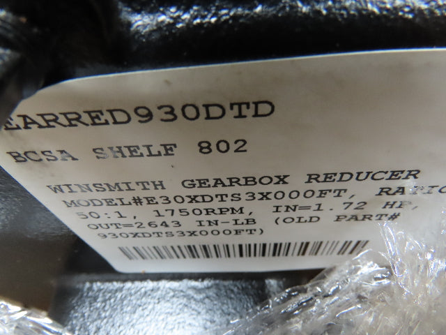 Winsmith E30XDTS SE Encore Speed Reducer Gearbox 50:1 Ratio 35 RPM 2643 IN-LB