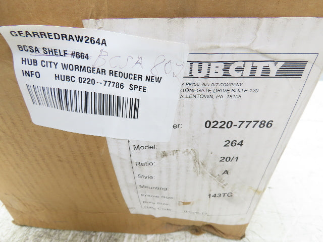 Hub City 264 Wormgear Speed Reducer Gearbox 20:1 Ratio 143TC Mount 87.5 RPM
