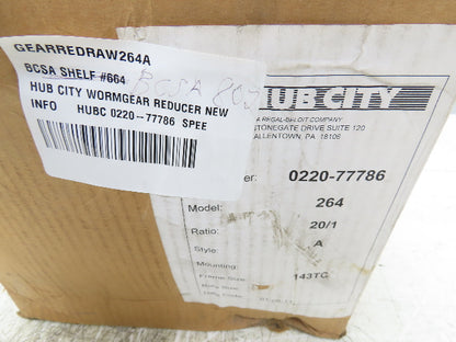 Hub City 264 Wormgear Speed Reducer Gearbox 20:1 Ratio 143TC Mount 87.5 RPM