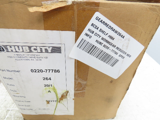 Hub City 264 Wormgear Speed Reducer Gearbox 20:1 Ratio 143TC Mount 87.5 RPM